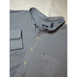 IZOD Mens 4XL Blue White Striped Premium Essentials Button Down Shirt Big & Tall